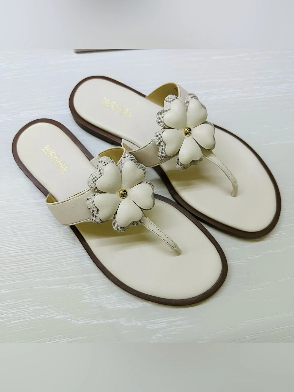 Michael Kors Callie Embellished Signature Logo Trim Thong Sandal
